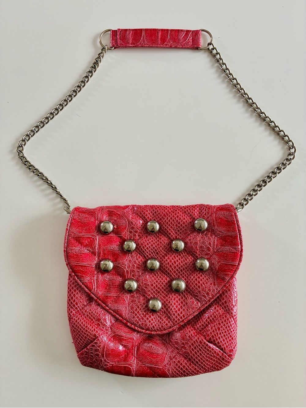 Giannini Faux Leather Hot Pink Studded Snakeskin Chain Strap Mini Bag for Women